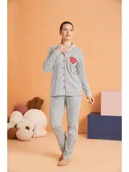 Resim Pjs 28064 Kadın Önden Düğmeli Pijama Takım