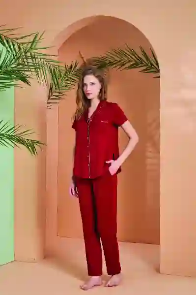 Resim Pjs 27069 Kadın Önden Düğmeli Pijama Takım