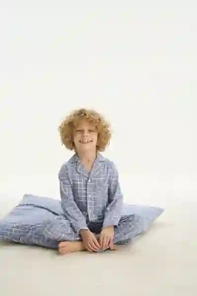Resim Zeyzey Kids 8748 Erkek Çocuk Önden Düğmeli Pijama Takım