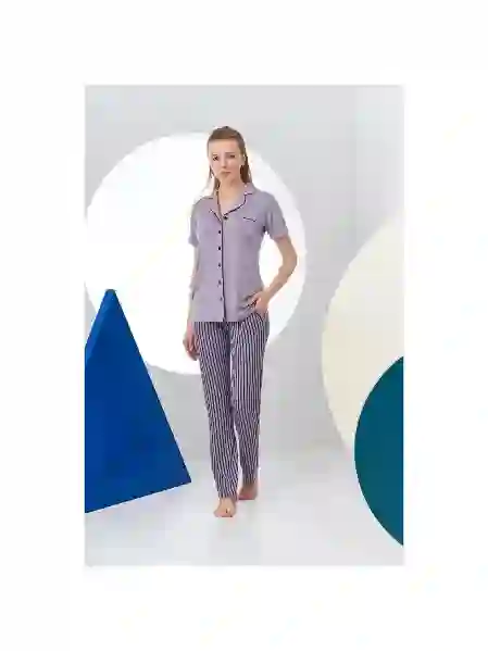 Resim Pjs 24156 Kadın Önden Düğmeli Pijama Takım