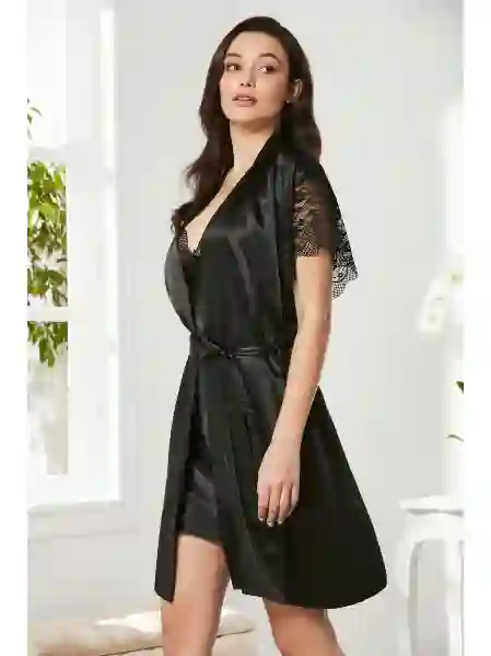 Resim Pierre Cardin 4438 Kadın Saten 2 Li Gecelik Sabahlık Takım