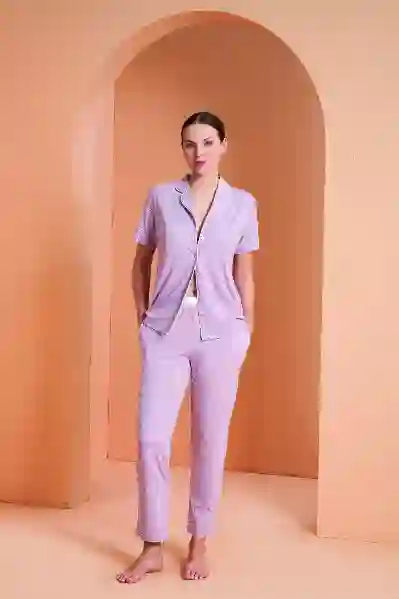 Resim Pjs 27057 Kadın Önden Düğmeli Pijama Takım